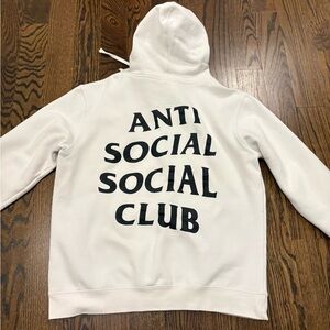 Anti Social Social Club Cream Hoodie with Black Text